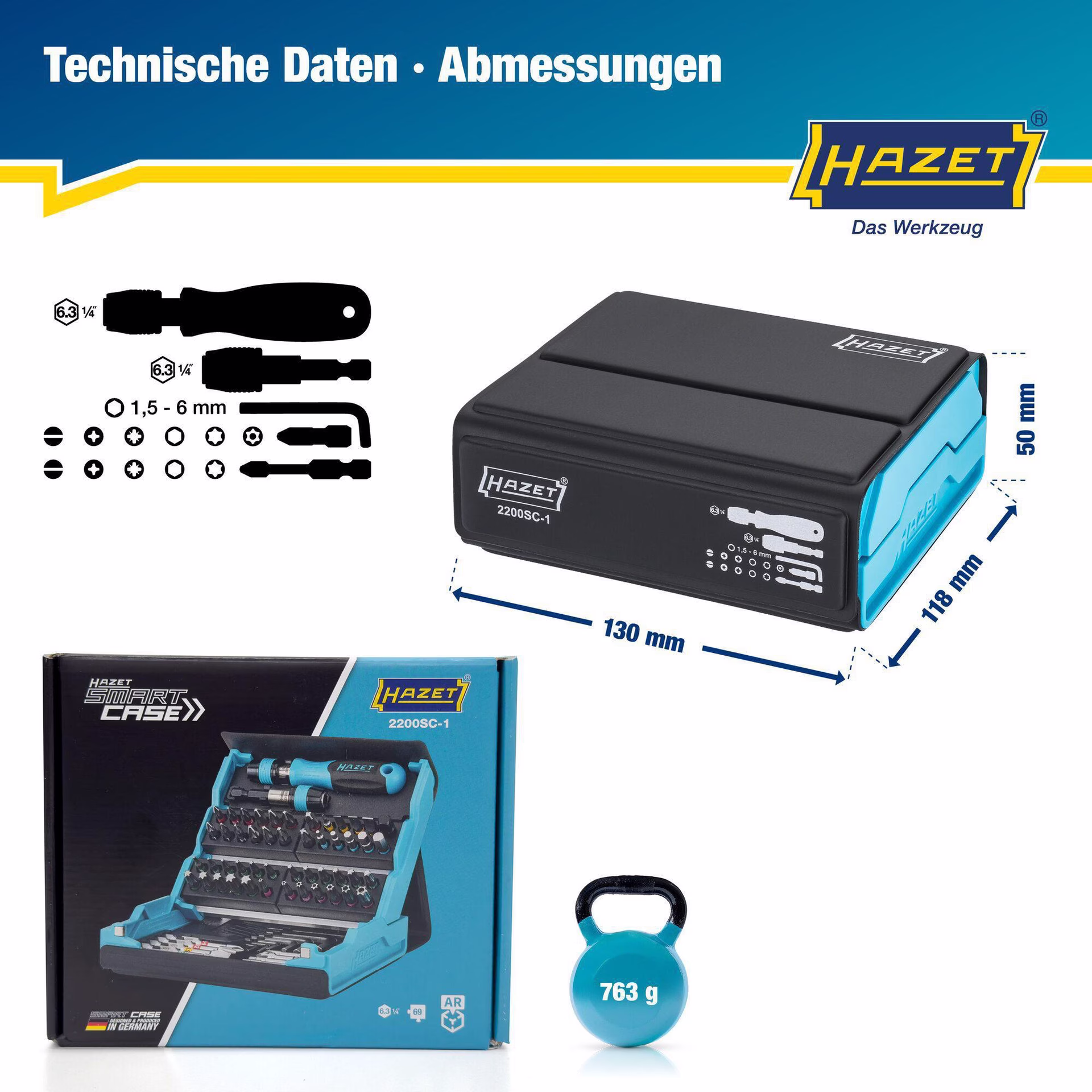 Bitsortiment SmartCase 2200SC-1 69-tlg.Schlitz/PH/PZD/6Kt./TX/TX-Bo