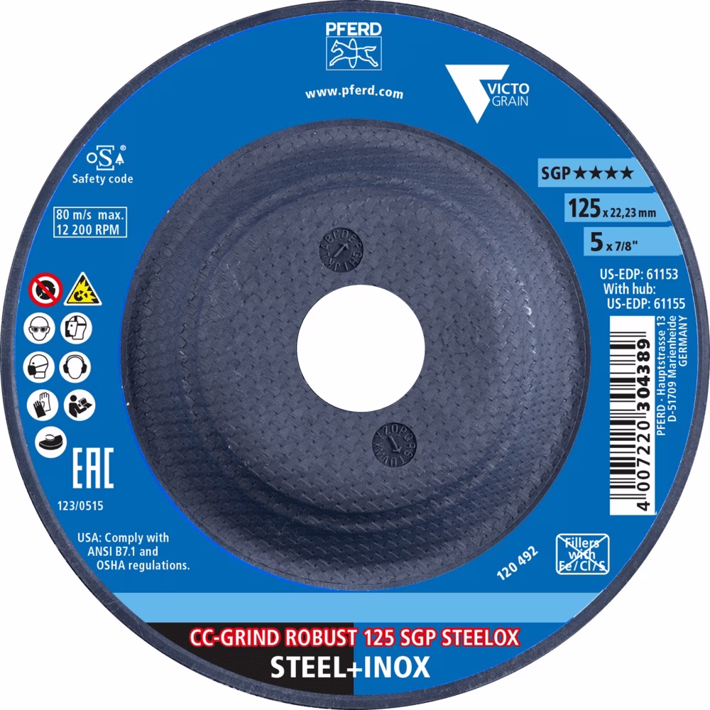 Schleifscheibe CC-GRIND-ROBUST SGP STEELOX D125xSmm STA/VA Bohr.22,23mm PFERD