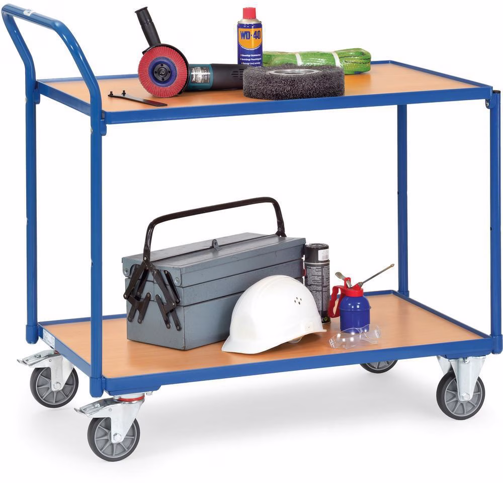 Tischwagen 2740 2 Ladeflächen L850xB500mm blau Trgf.300kg Bügel senkr