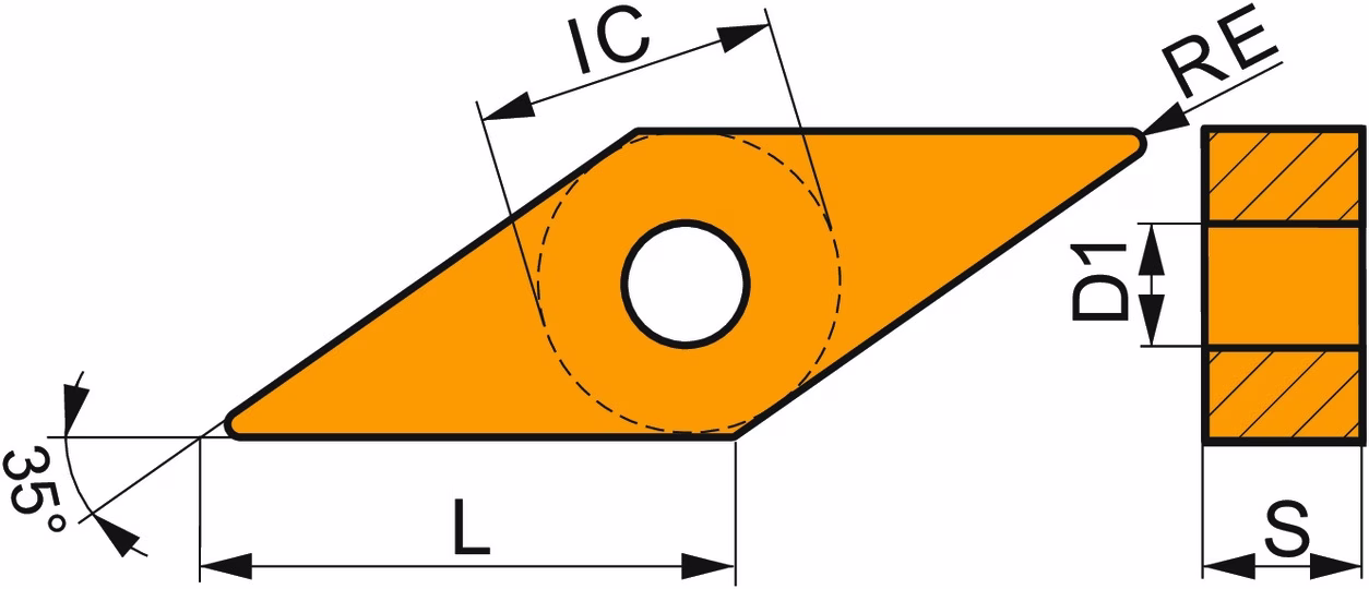 Drehwendeschneidplatte ISO VNGA 160404 T01020:TC100 Bohrungs-D. 3,81mm