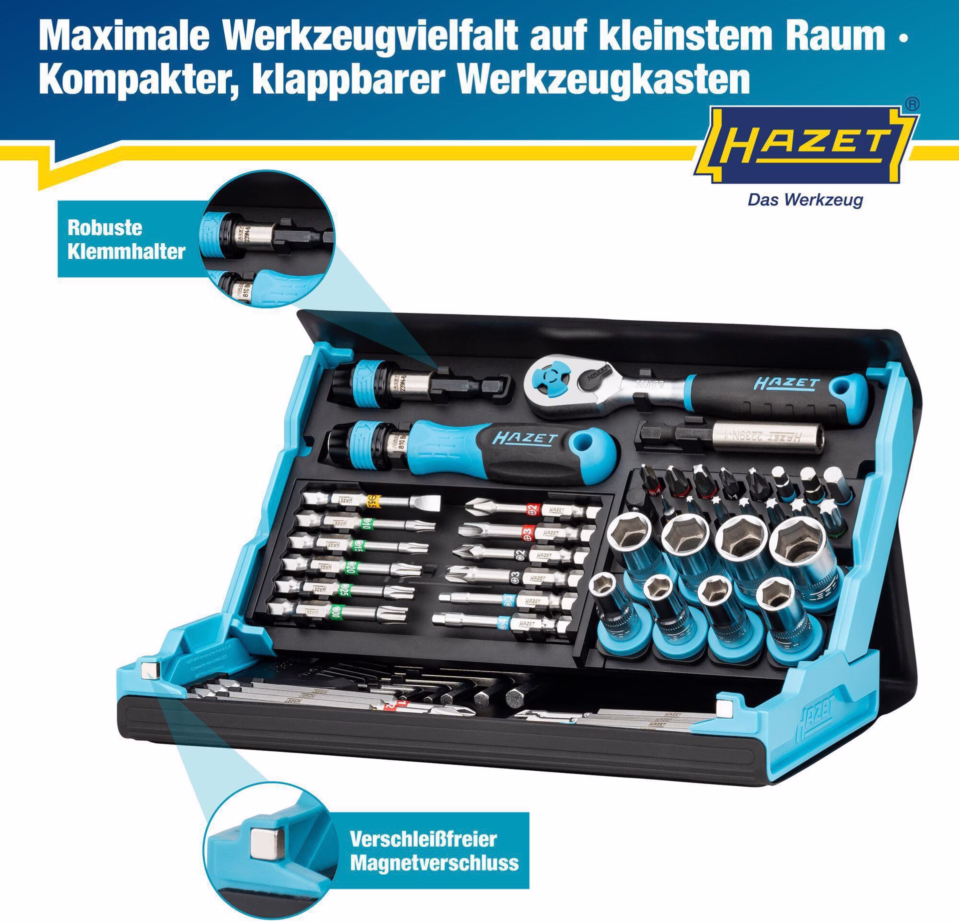 Bitsortiment SmartCase 2200SC-32 59-tlg.Schlitz/PH/PZD/TX/TX m.Zapfen/6Kt.