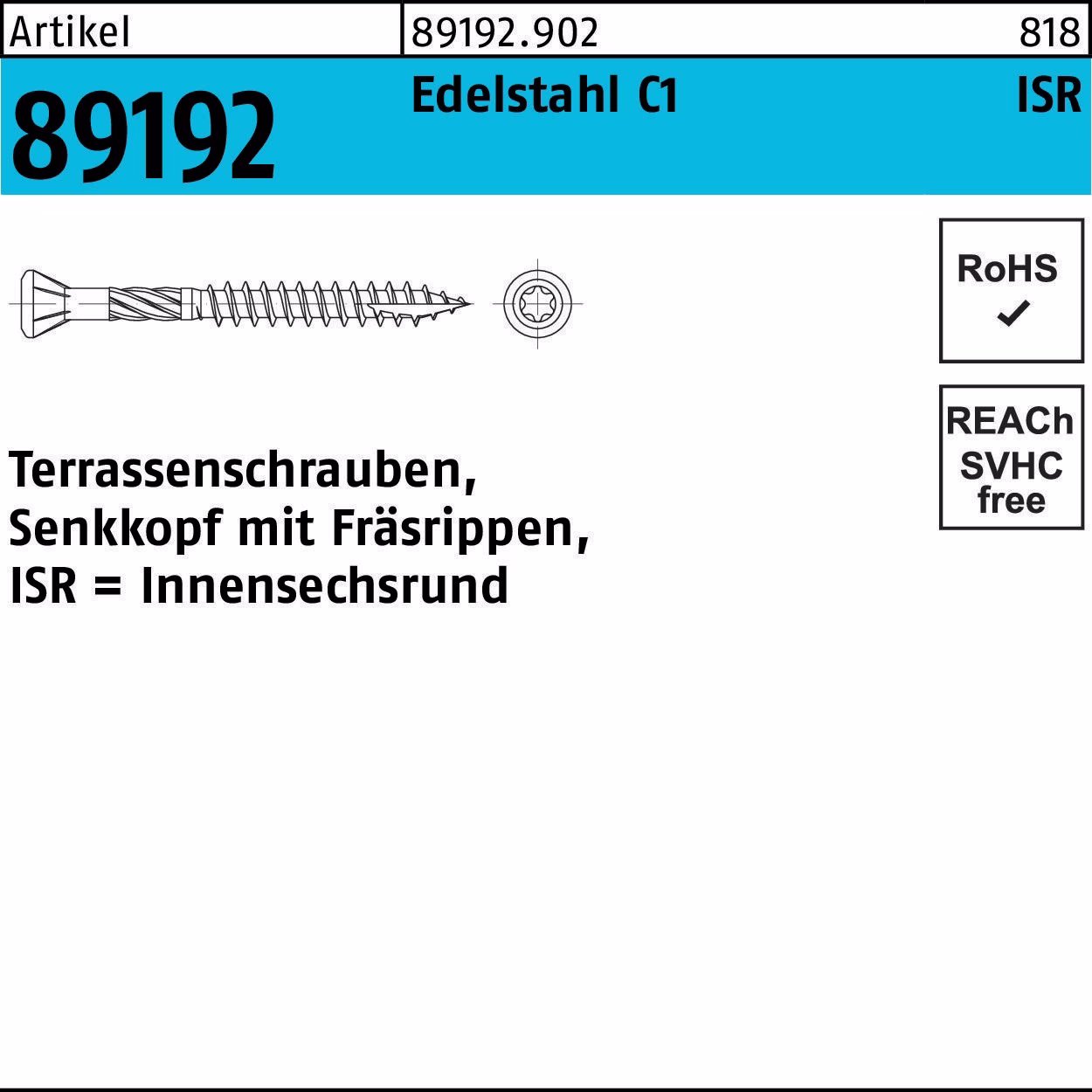 Terrassenschraube R 89192 SEKO ISR TG 5x C1 200